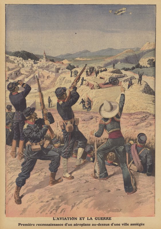 Luftfart i krig (farge litho) av French School