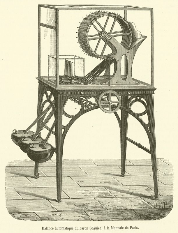 Automatisk balanse av Baron Seguier, ved Monnaie de Paris (gravering) av French School