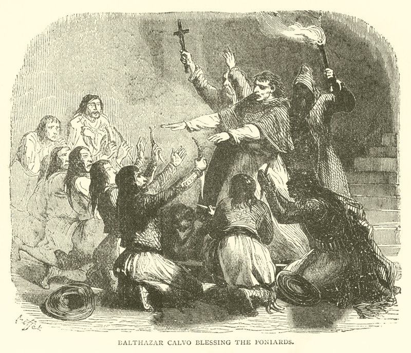 Balthazar calvo velsigner poniardene (gravering) av French School