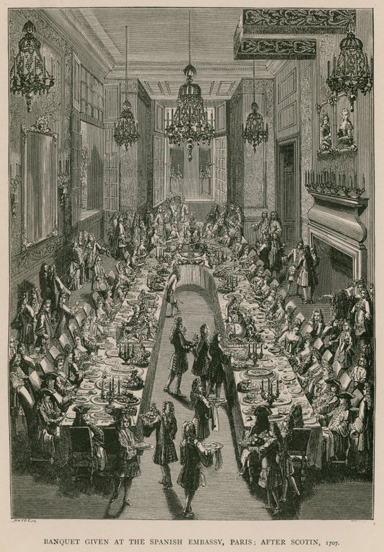 Bankett gitt ved den spanske ambassaden, Paris; etter Scotin, 1707 av French School