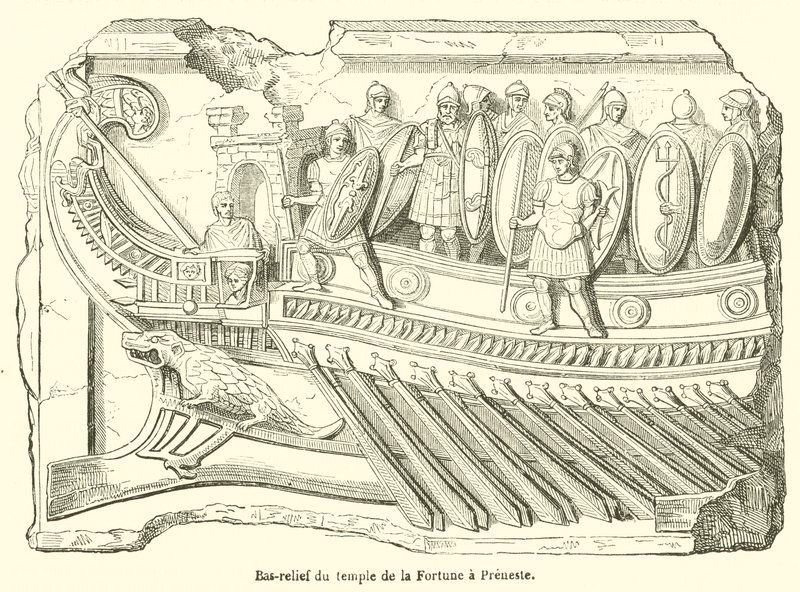 Basrelieff av Temple of Fortune ved Preneste (gravering) av French School