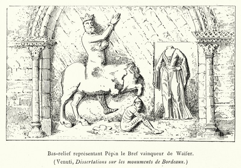 Basrelieff som representerer Pepin den korte erobreren av Waifer (gravering) av French School
