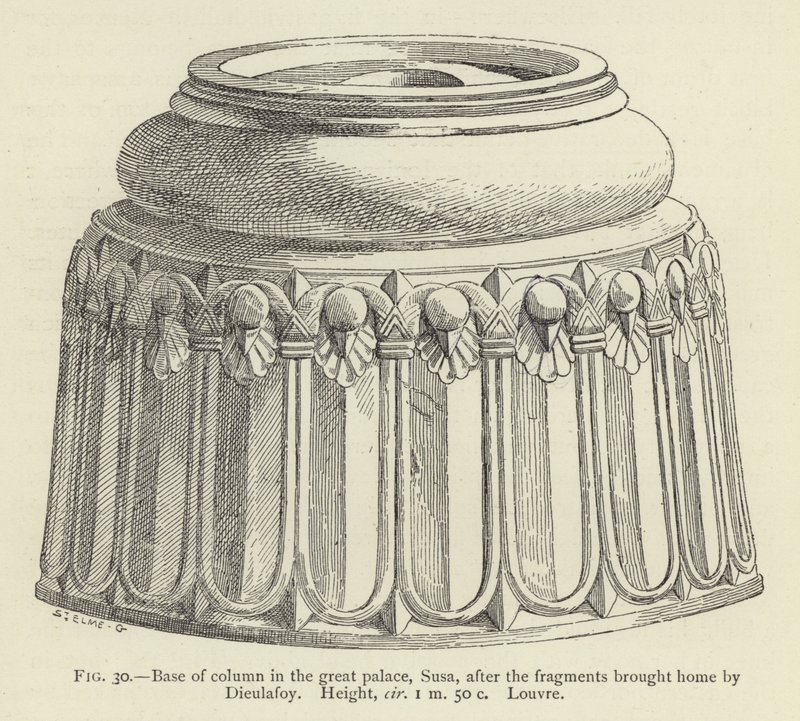 Basen av søylen i det store palasset, Susa, etter fragmentene brakt hjem av Dieulafoy, Høyde, ca. 1 m 50 c, Louvre av French School