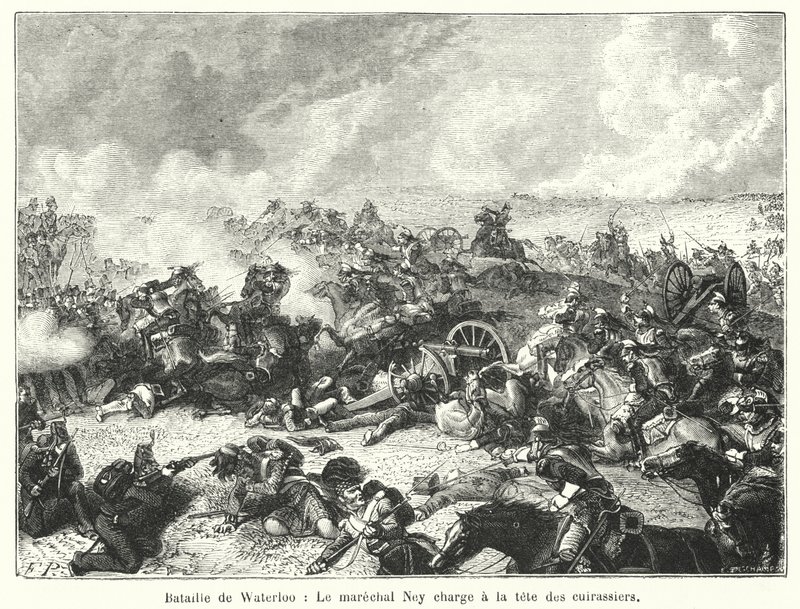 Slaget ved Waterloo, marskalk Ney anfaller i spissen for kurasserne (gravering) av French School