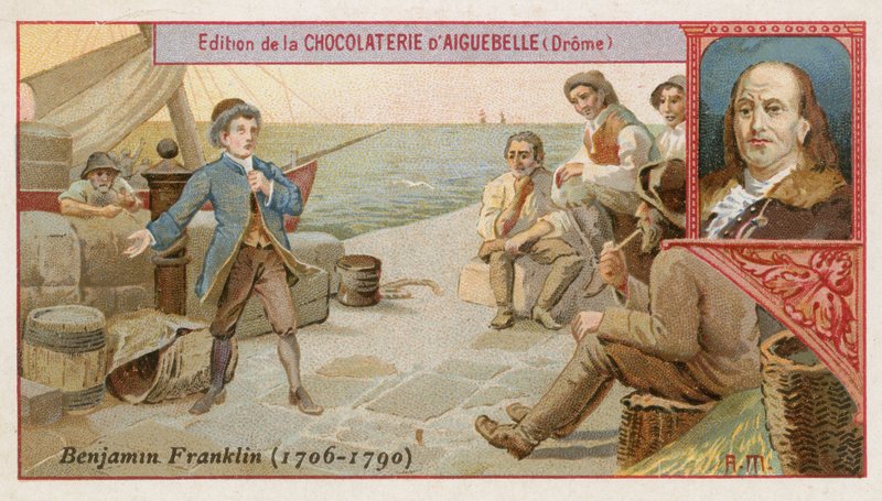 Benjamin Franklin , amerikansk vitenskapsmann, oppfinner og politiker av French School