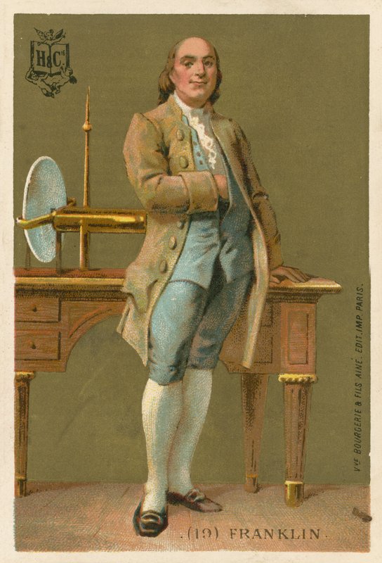 Benjamin Franklin , amerikansk vitenskapsmann, oppfinner og politiker. Pedagogisk kort. av French School