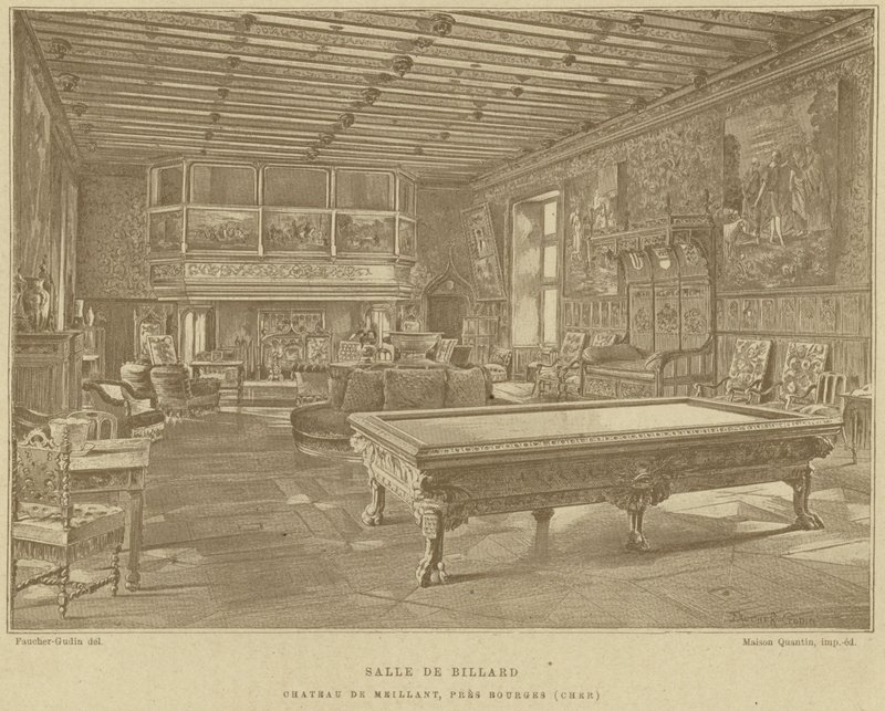 Biljardrom, Chateau de Meillant, nær Bourges, Frankrike av French School