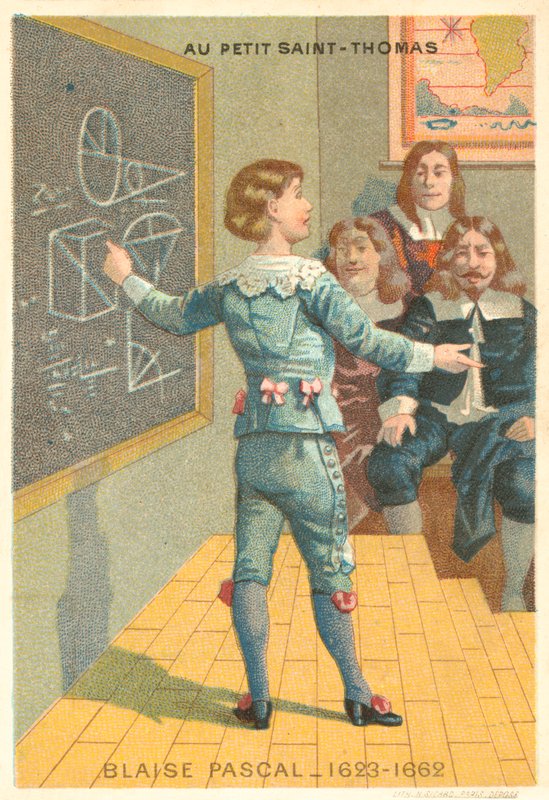Blaise Pascal , fransk fysiker og matematiker (chromolitho) av French School