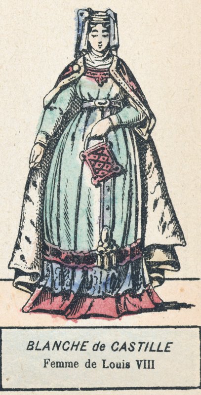 Blanche de Castille, kone til Louis VIII (farget gravering) av French School