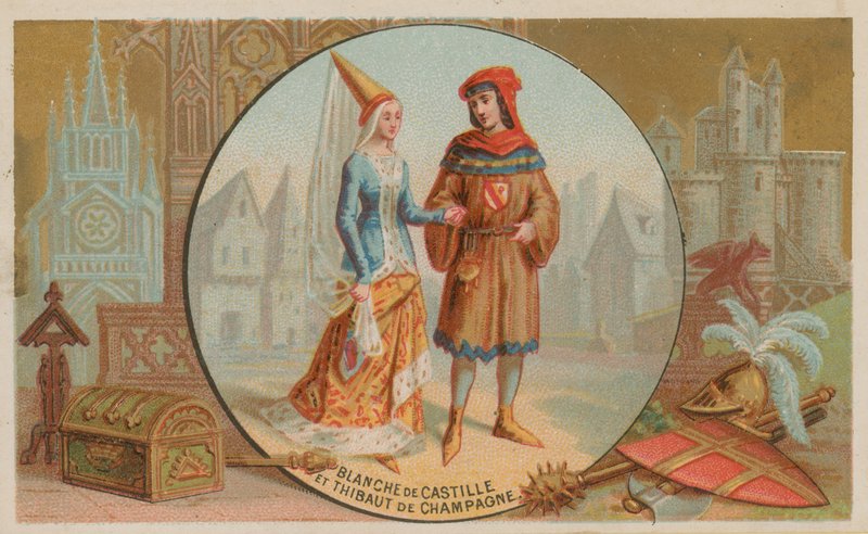 Blanche av Castille og Thibaut av Champagne av French School