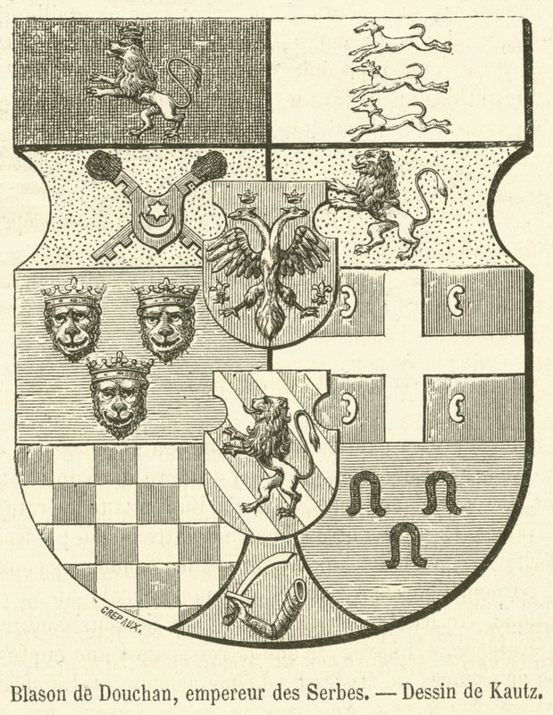 Våpenskjold fra Dushan, serbernes keiser (gravering) av French School