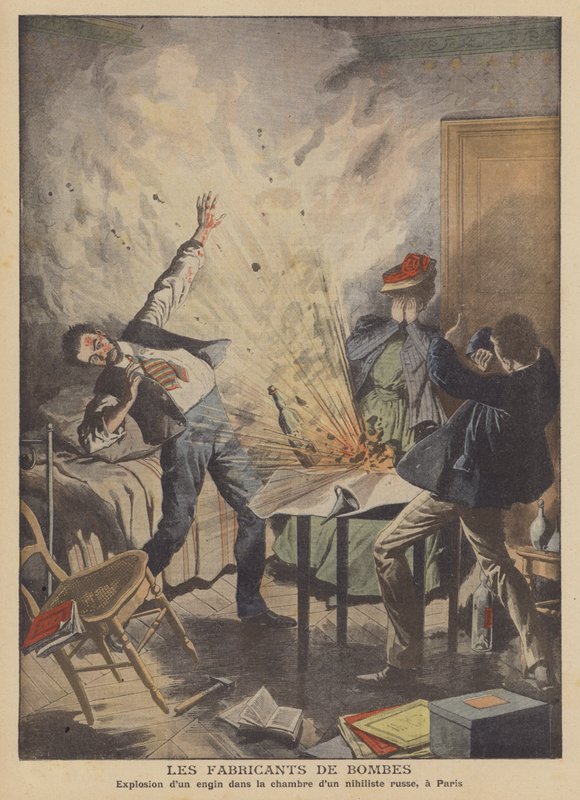 Bombemakere (farge litho) av French School