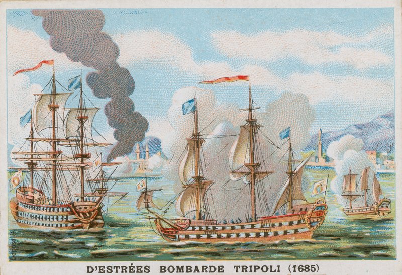 Bombardement av Tripoli av Jean II dEstrees, admiral av Frankrike, 1685 av French School