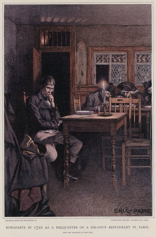 Bonaparte i 1792 som en hyppig gjest på en seks-sous-restaurant i Paris av French School