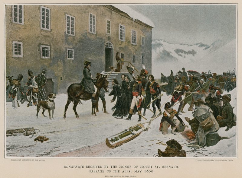 Bonaparte mottatt av munkene på Mount St Bernard av French School
