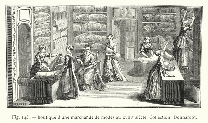 Butikk til en motehandler på 1700-tallet, Bonnardot Collection (gravering) av French School