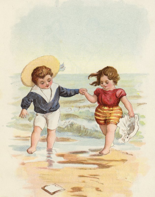 Gutt og jente leker på stranden av French School