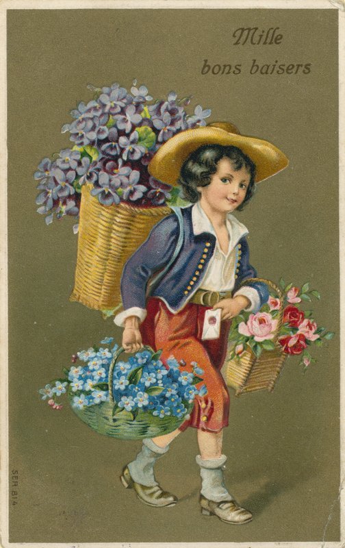 Gutt som bærer blomster av French School