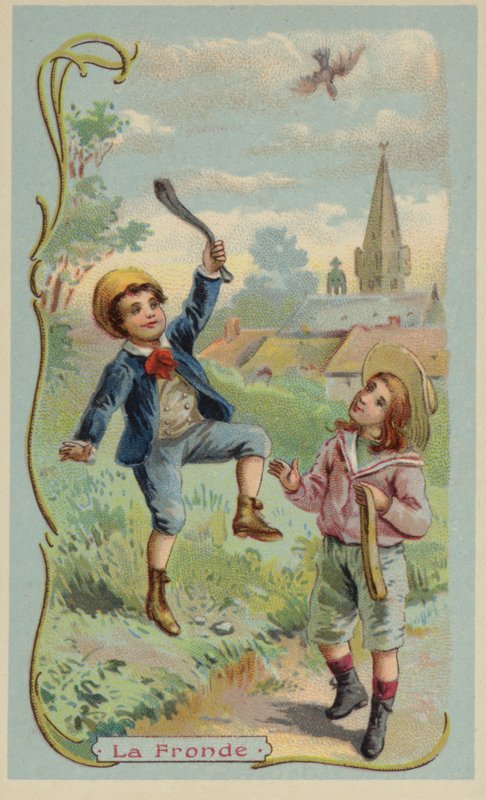 Gutt som dreper en fugl med en slynge av French School
