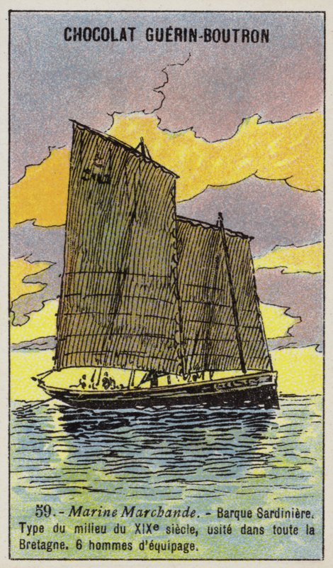 Bretonsk sardinfiskebåt, midten av 1800-tallet (chromolitho) av French School