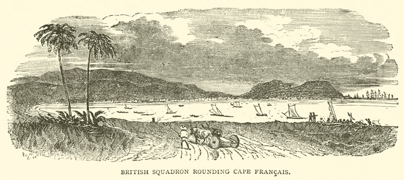 Britisk skvadron runder Cape Francais (gravering) av French School