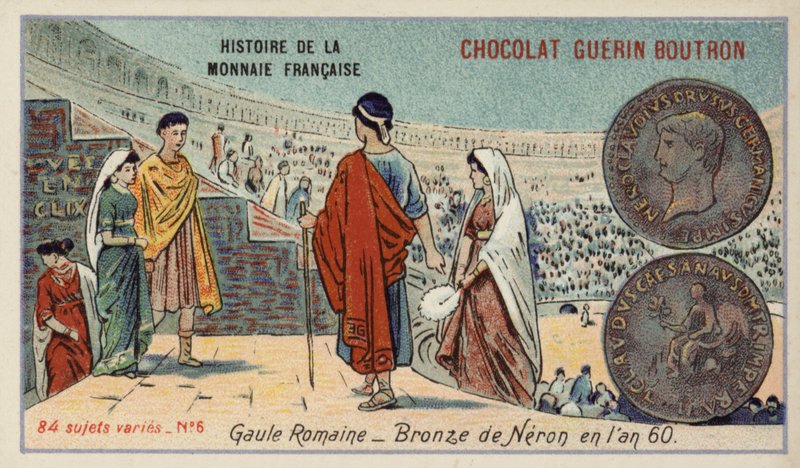 Bronsemynt av Nero, Romersk Gallia, 60 (chromolitho) av French School
