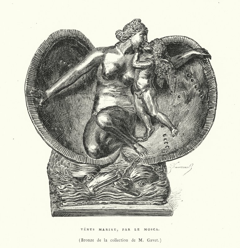 Bronse som viser Venus' fødsel, av Le Mosca (gravering) av French School