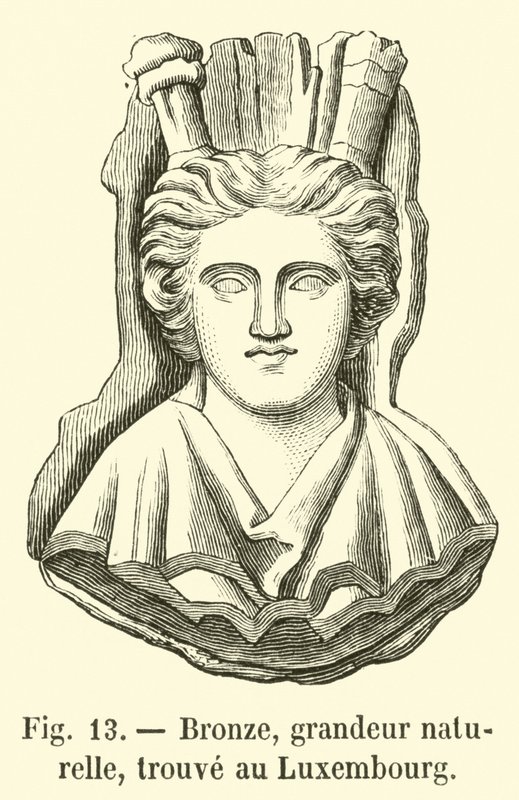 Bronse, i naturlig størrelse, funnet i Luxembourg (gravering) av French School