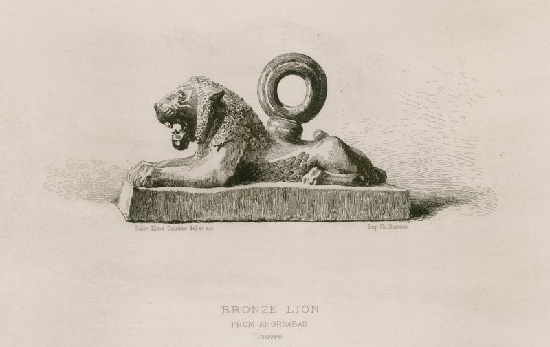 Bronseløve, fra Khorsabad, Louvre (gravering) av French School