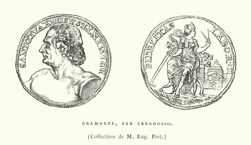 Bronse portrettmedalje av den italienske renessansearkitekten Donato Bramante av Caradosso, c1506 (gravering) av French School