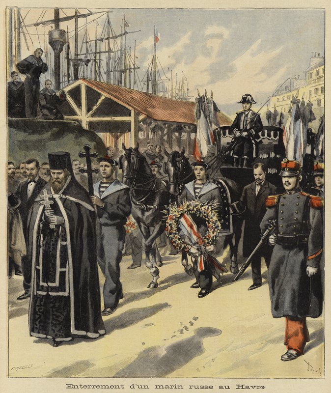 Begravelse av en russisk sjømann i Le Havre, Frankrike, 1897 av French School
