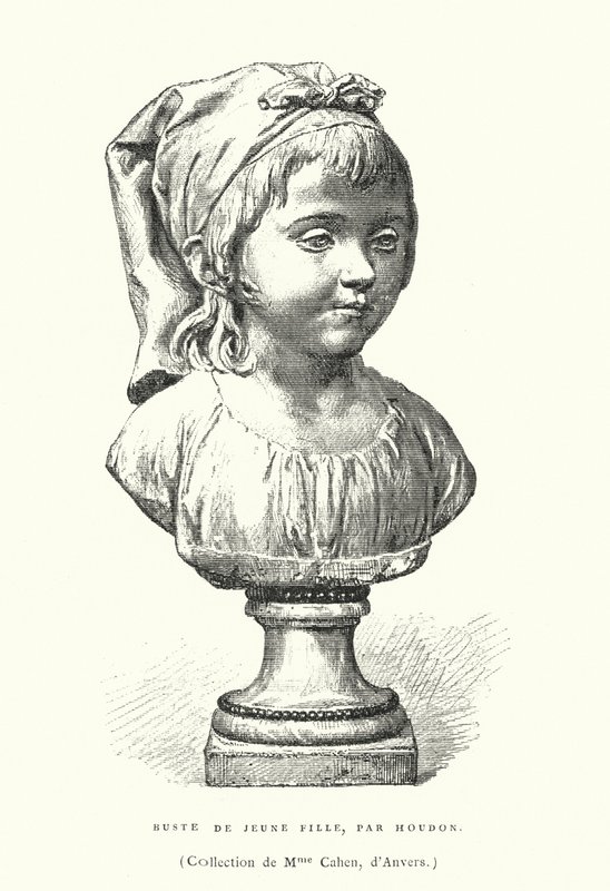 Byste av en ung jente, av den franske billedhuggeren Jean-Antoine Houdon, sent på 1700- eller tidlig på 1800-tallet (gravering) av French School