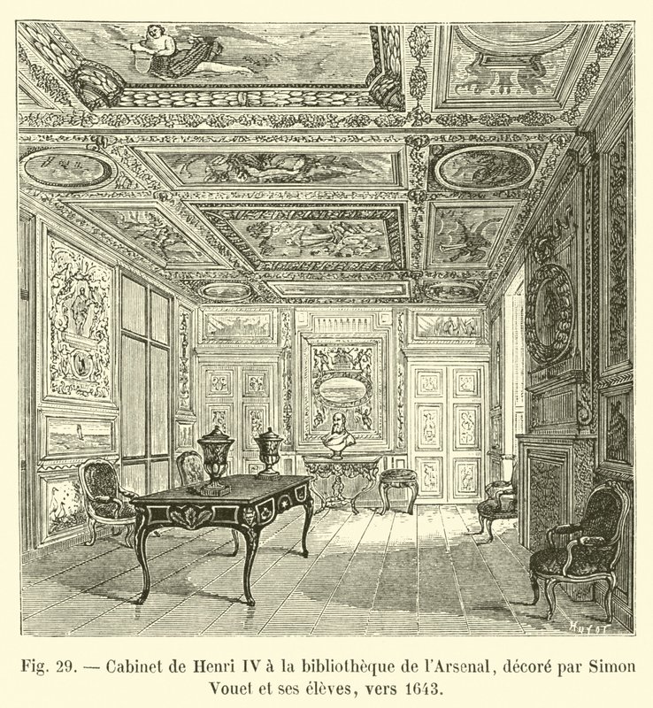 Kabinett til Henri IV i Arsenal-biblioteket, dekorert av Simon Vouet og hans elever, ca. 1643 av French School