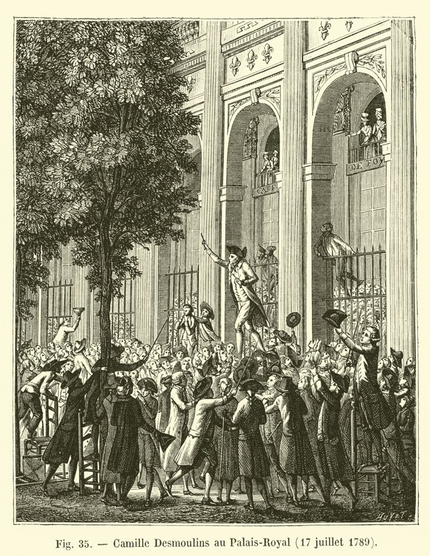 Camille Desmoulins ved Palais-Royal, 17. juli 1789 av French School