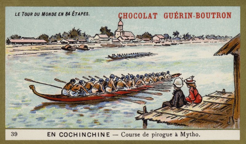 Kanoløp på Mytho, Cochinchina (chromolitho) av French School