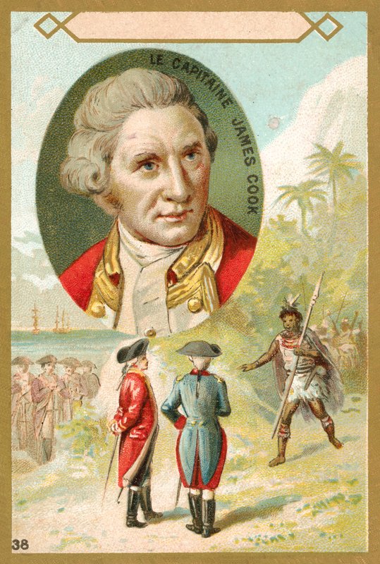 Kaptein James Cook, engelsk oppdagelsesreisende (chromolitho) av French School