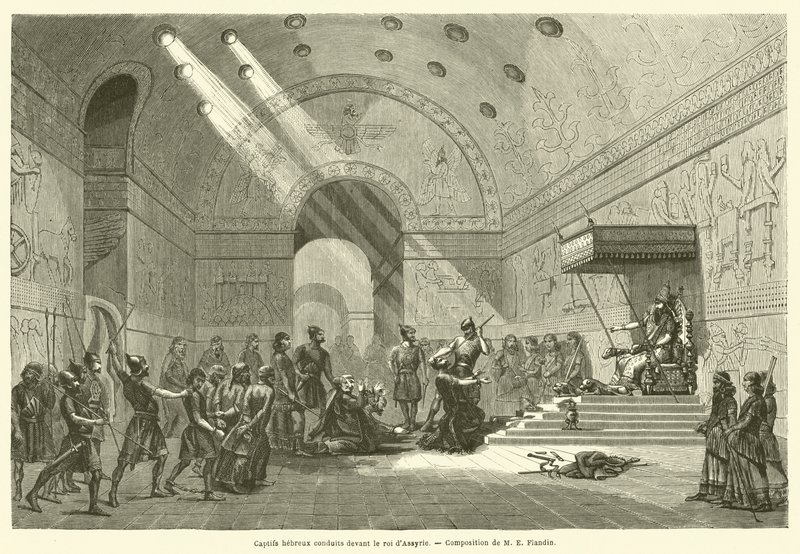 Hebraiske fanger brakt foran kongen av Assyria (gravering) av French School
