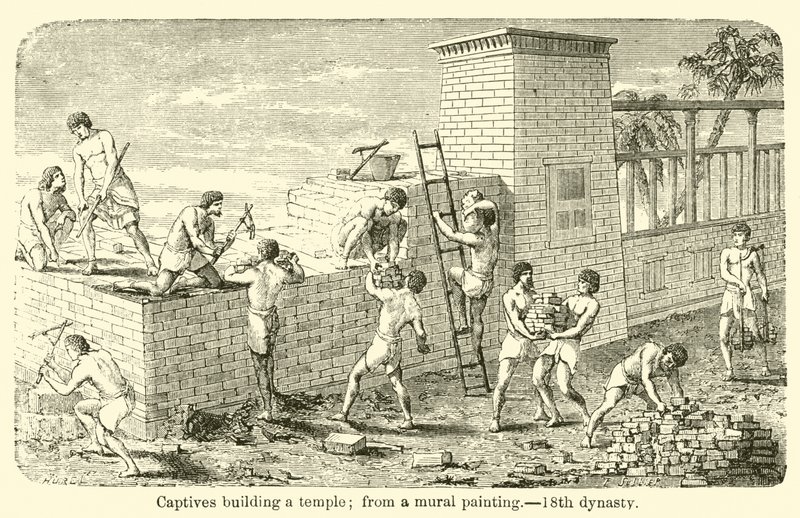 Fanger bygger et tempel; fra et veggmaleri av French School