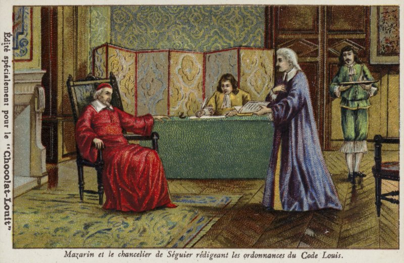 Kardinal Mazarin og kansler Seguier utarbeider ordinansene til Code Louis av French School