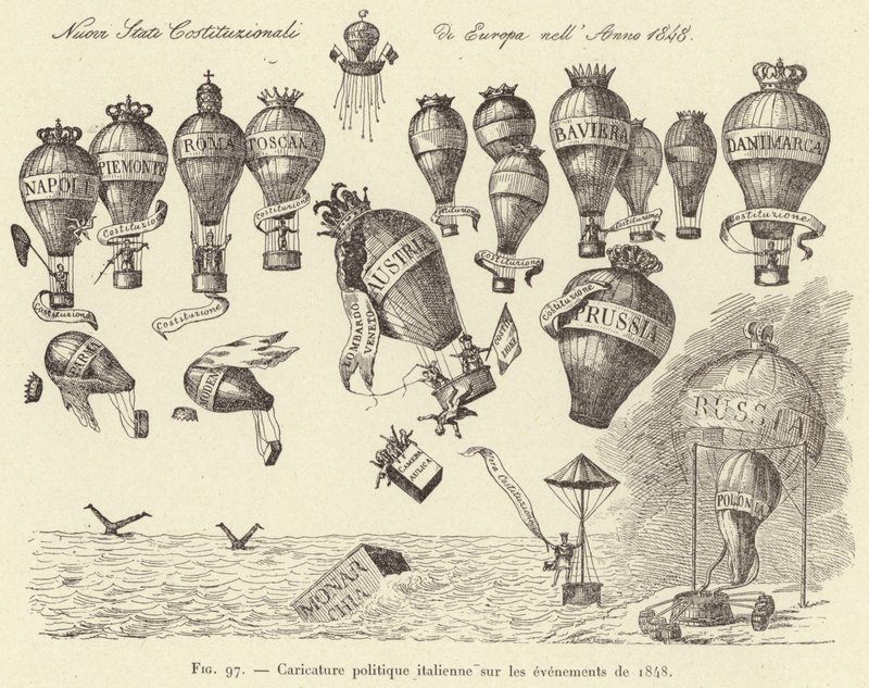 Italiensk politisk tegneserie om hendelsene i 1848 (gravering) av French School
