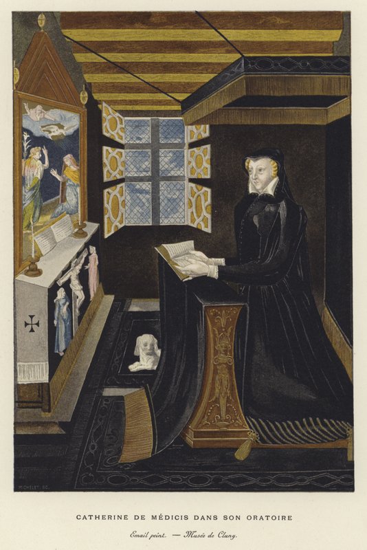 Catherine de Medici i oratoriet hennes av French School