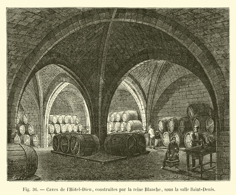 Kjellere på Hôtel-Dieu, bygget av dronning Blanche, under Saint-Denis-rommet av French School