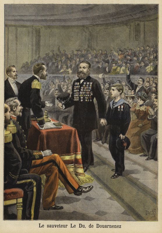 Seremoni til ære for herr Le Du, en redningsmann fra Douarnenez, Bretagne, 1897 av French School