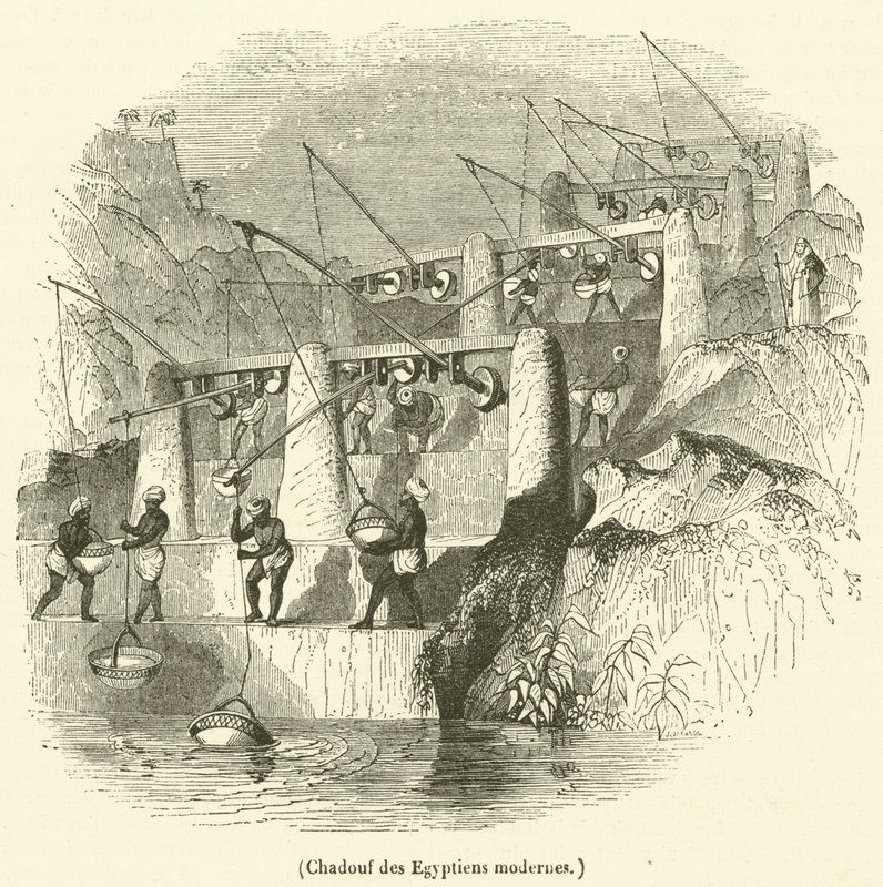 Shadouf av moderne egyptere (gravering) av French School