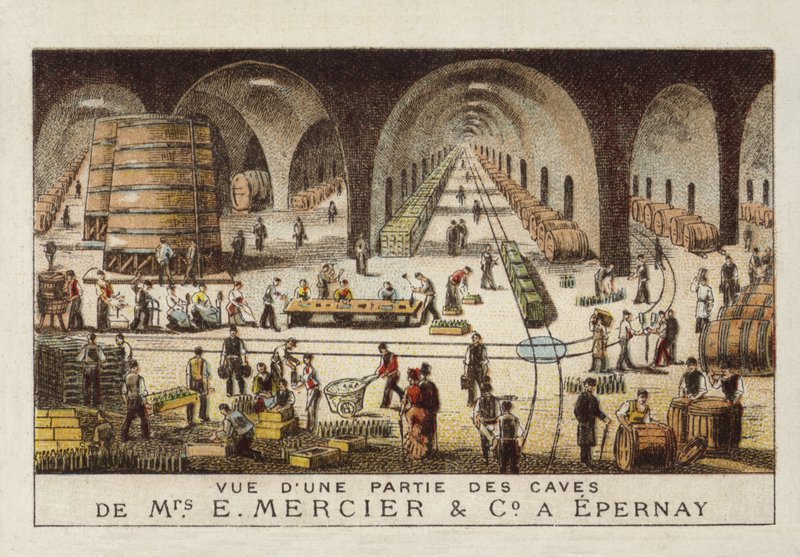 Champagnekjellere til E Mercier & Co, Epernay, Frankrike av French School