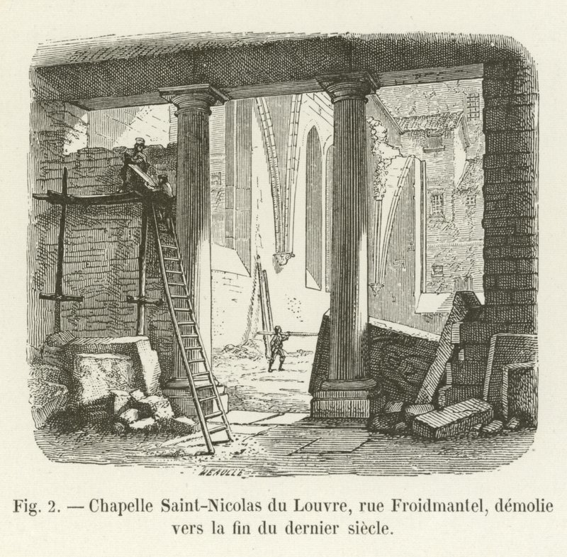 Chapelle Saint-Nicolas du Louvre, rue Froidmentel, revet mot slutten av forrige århundre av French School