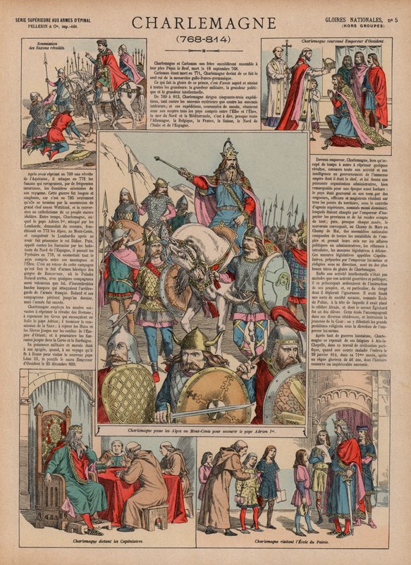 Charlemagne, 768-814 (farge litho) av French School