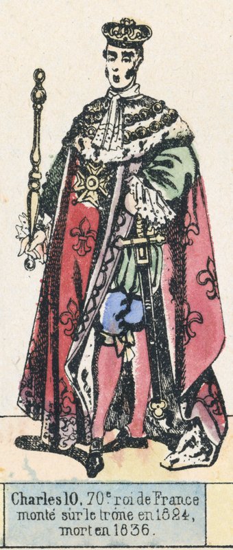 Charles 10, 70. konge av Frankrike, besteg tronen i 1824, døde i 1836 (farget gravering) av French School