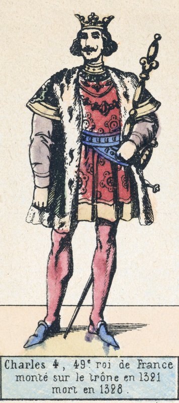 Charles 4, 49. konge av Frankrike, besteg tronen i 1321, døde i 1328 (farget gravering) av French School