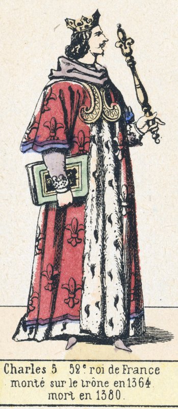Charles 5, 52. konge av Frankrike, besteg tronen i 1364, døde i 1380 (farget gravering) av French School